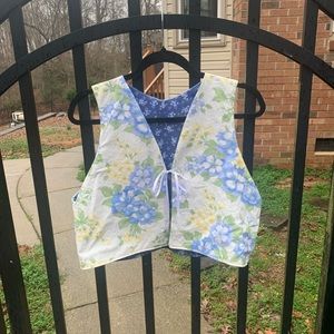 Reversible Handmade Upcycled Tie Vest - Blue, White, and Yellow Floral Cotton